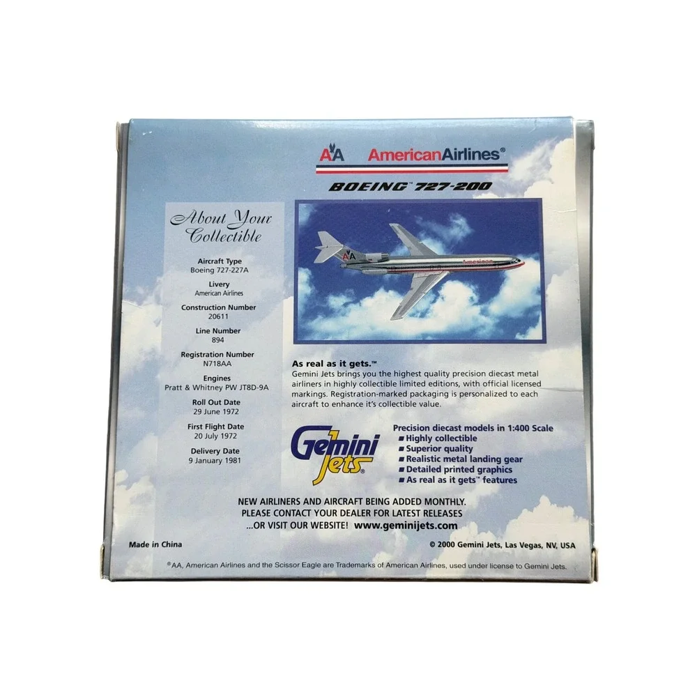 1:400 Scale Gemini Jets GJAAL088 American Airlines Boeing 727-200 #N718AA